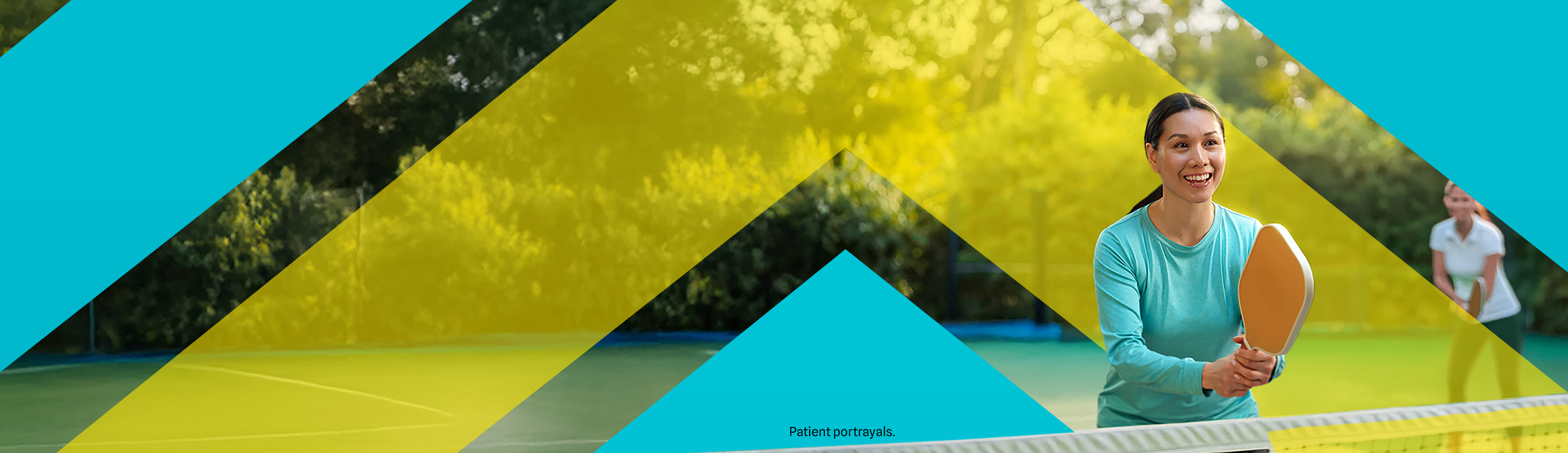 Woman playing pickleball with chevron background